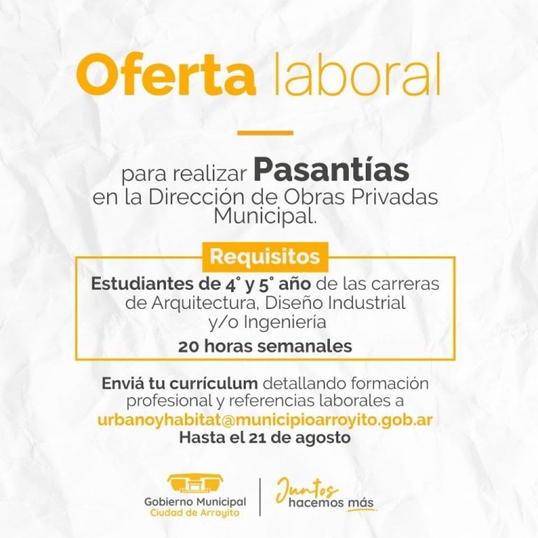 Oferta laboral para Arquitectos e Ingenieros en Arroyito