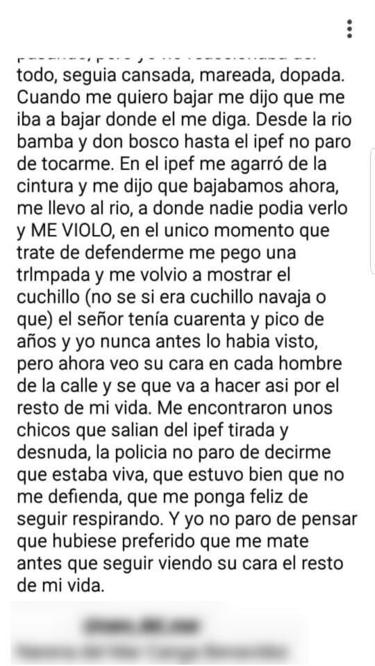 El relato de la víctima en redes sociales.