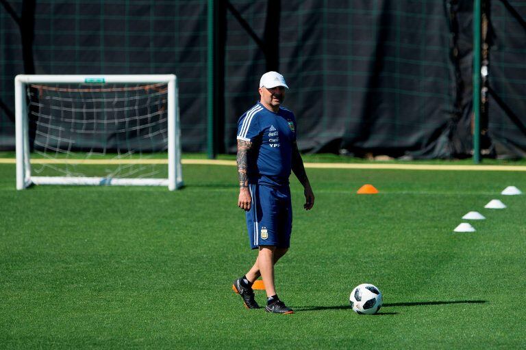 Sampaoli en el entrenamiento