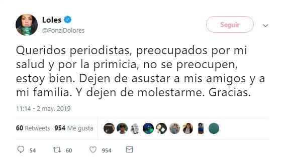 Dolores Fonzi llevó tranquilidad a sus seguidores sobre su estado de salud