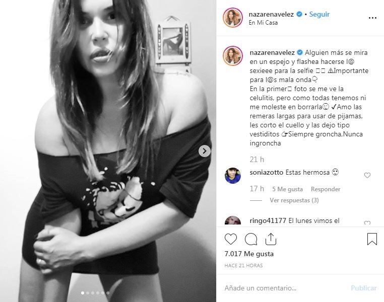 La publicación de Nazarena Vélez y la primera de las fotos (Foto: captura).