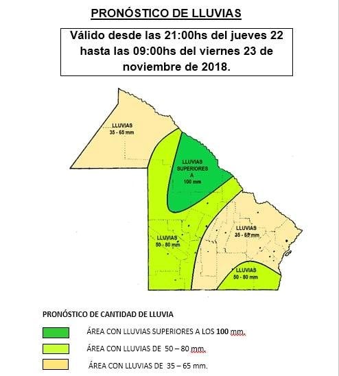 Pronóstico de lluvias en Chaco - Jueves 22 de noviembre. (Fuente: APA)