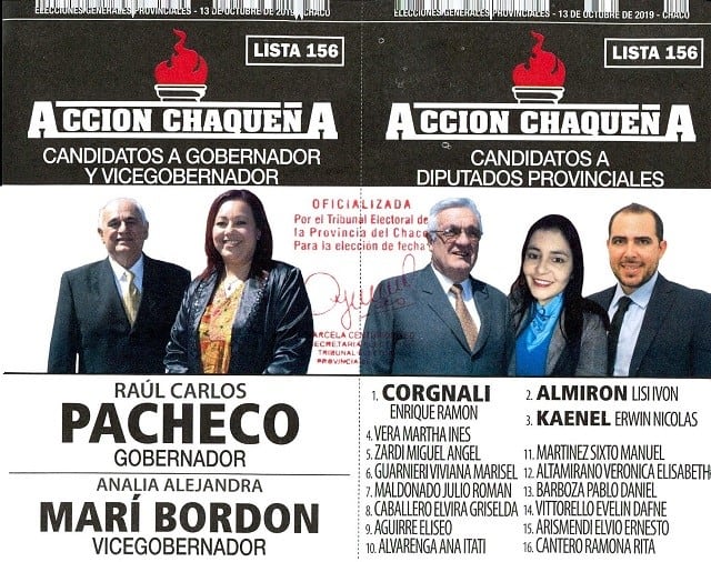 Boleta oficializada de Acción Chaqueña.