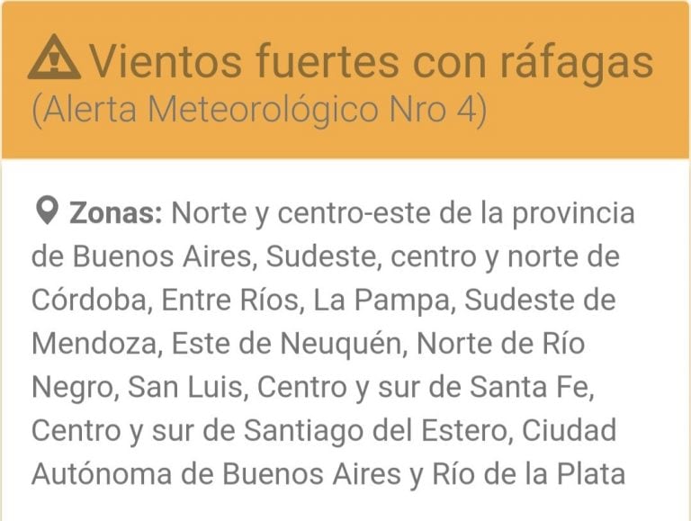 Alerta por "vientos fuertes con ráfagas" para el centro y norte de Córdoba, entre otras regiones del país.