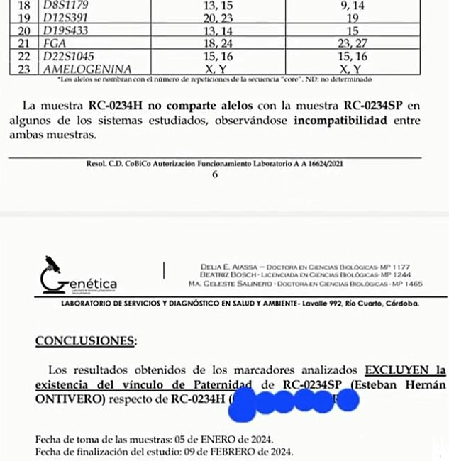 Las pruebas de ADN entre Hernán y el recién nacido.