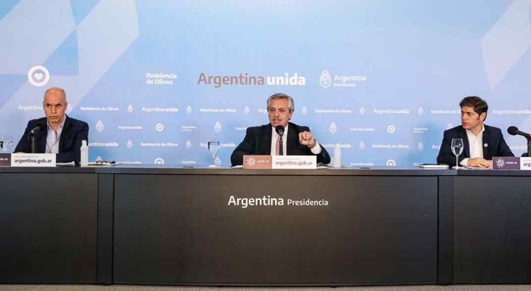 Conferencia de prensa de Rodríguez Larreta, Fernández y Kicillof.