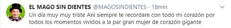 El mensaje del Mago Sin Dientes tras la muerte de su novia (Twitter)