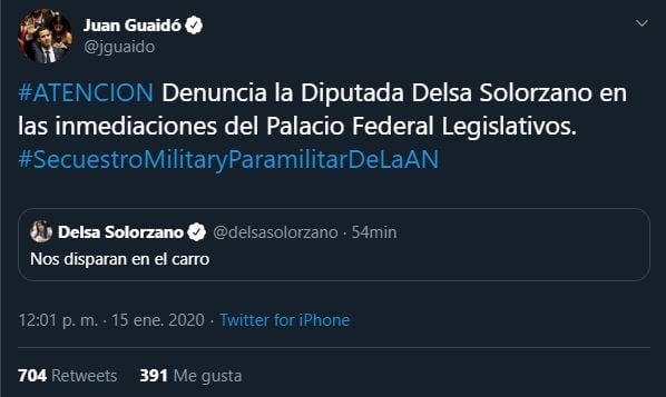 Juan Guaidó denunció el ataque en Twitter. (Web)