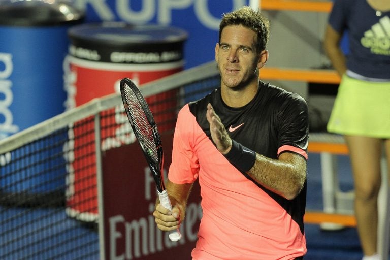 El tenista argentino Juan Martín del Potro celebra su victoria ante el alemán Mischa Zverev en el Abierto de Tenis de Acapulco el 27/02/2018 en la ciudad mexicana. Foto: Isaias Hernandez/NOTIMEX/dpa +++ dpa-fotografia +++