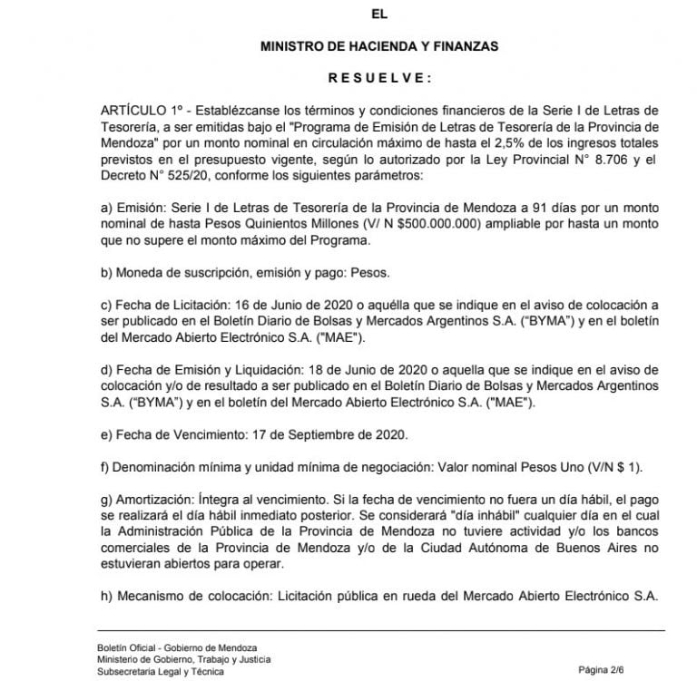 Resolución 74, publicada este miércoles en el Boletín Oficial.