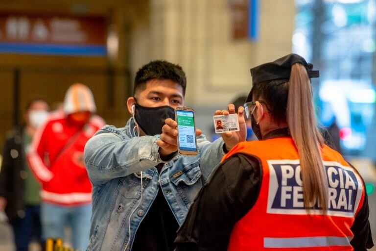 Bajo el programa DetectAR, las fuerzas de seguridad realizan estrictos controles en la terminal de trenes de Constitución. (Clarín)