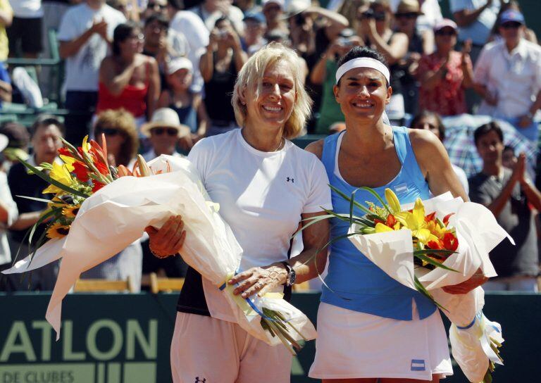 Gabriela Sabatini junto a la checa Martina Navratilova, ex número 1.