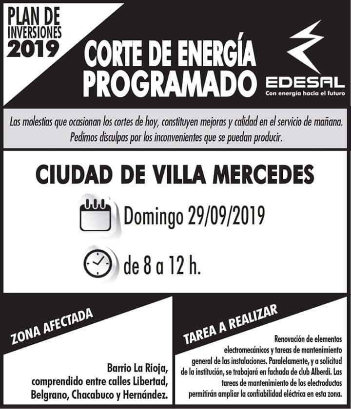 Edesal anunció cortes de energía programados en San Luis.