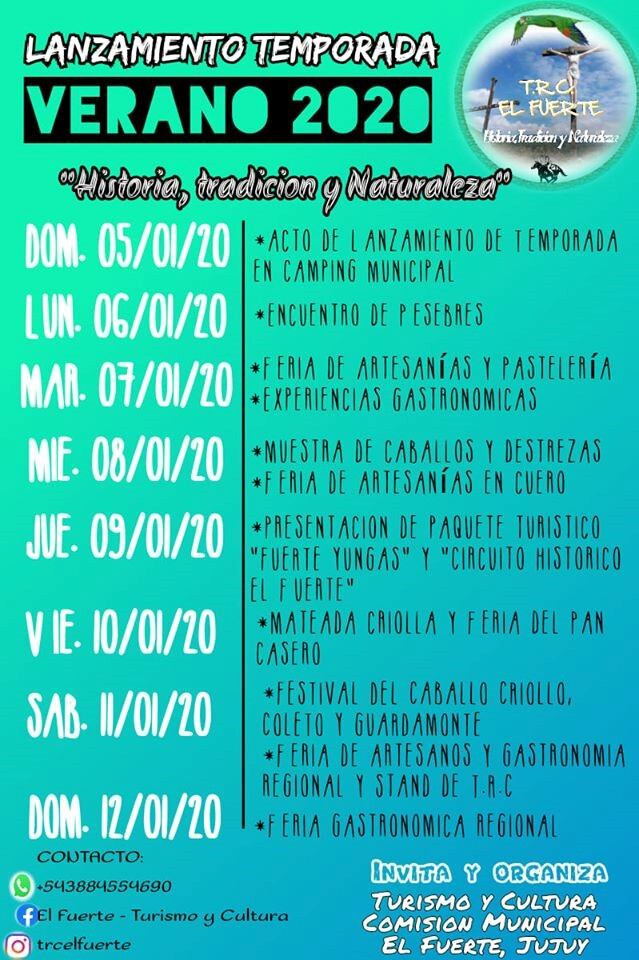 Agenda de actividades culturales y turísticas programadas por las autoridades de El Fuerte, y que comenzarán este domingo.