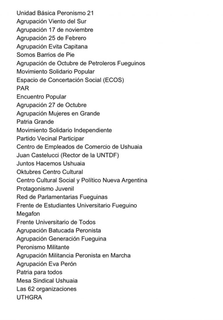 Apoyo fueguino a la Democracia y a las Instituciones