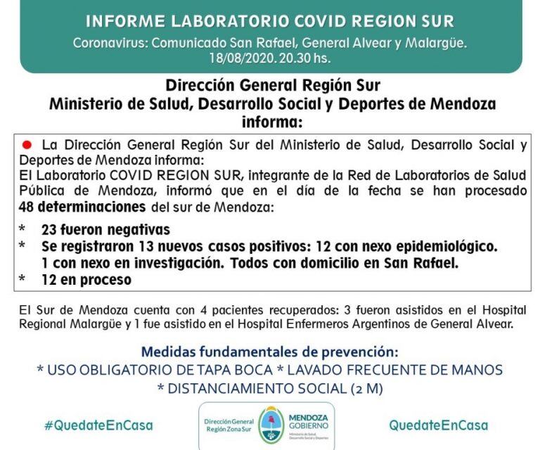 Comunicado Covid San Rafael, martes 18 de agosto