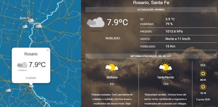 El pronóstico del clima en Rosario. (SMN)