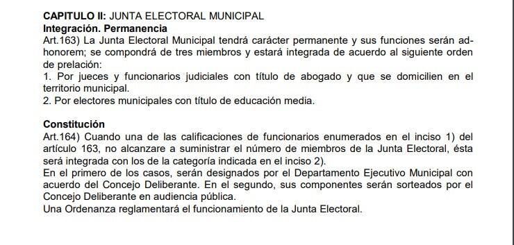 Artículo de la Carta Orgánica Municipal.