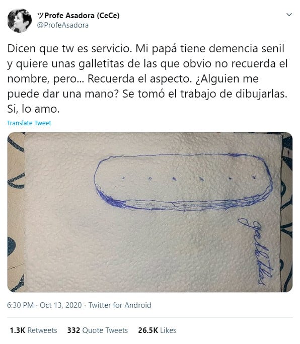 Jorge Mendieta, el abuelo que no recordaba el nombre de las galletitas Okebon (Twitter, Captura)