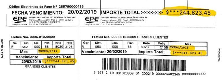 Factura de luz de galería céntrica en enero de 2019