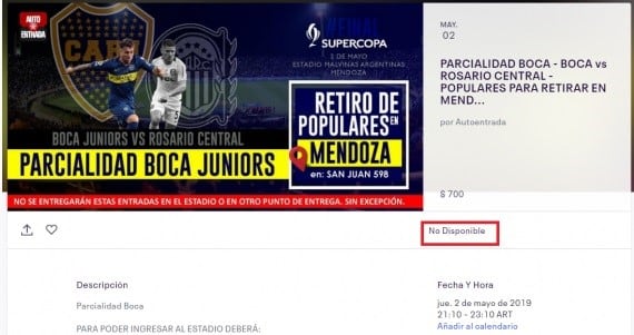 Las populares para la final de la Supercopa entre Boca y Rosario Central se agotaron en 10 minutos.