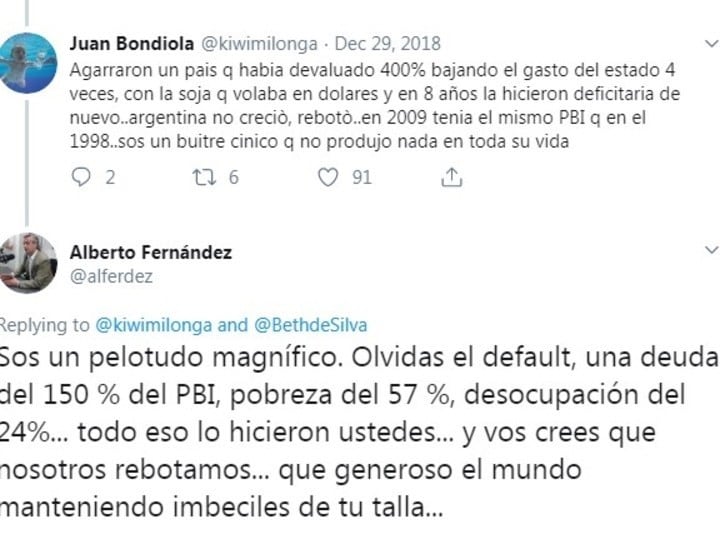 Las respuestas  agresivas de Alberto Fernández (Twitter).