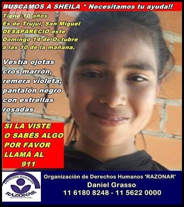 Desesperada búsqueda de Sheila, una nena de 10 años que desapareció en la localidad bonaerense de San Miguel.