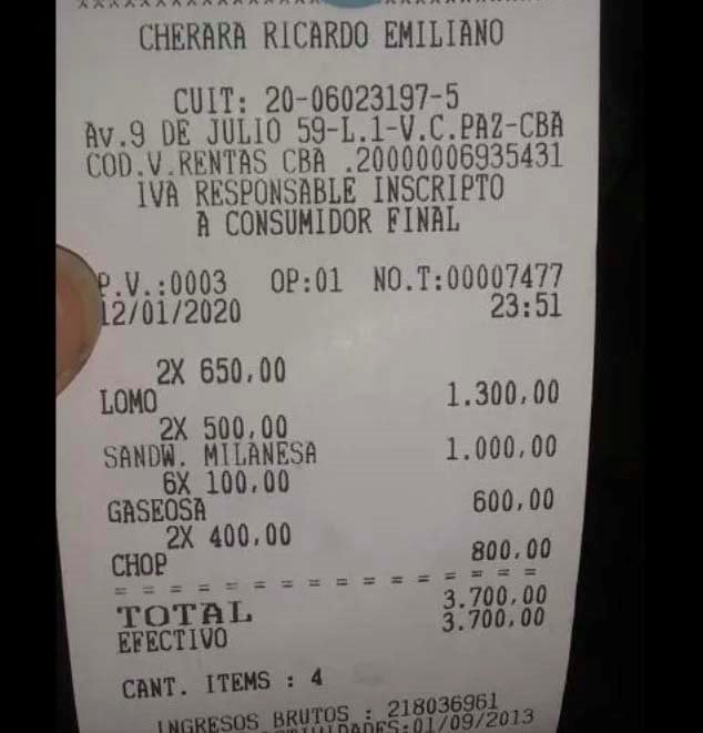 Apareció un nuevo ticket del bar El Árabe