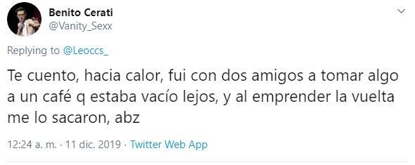 Benito Cerati fue víctima de la inseguridad cuando se dirigía a los festejos en Plaza de Mayo (Foto: captura Twitter)