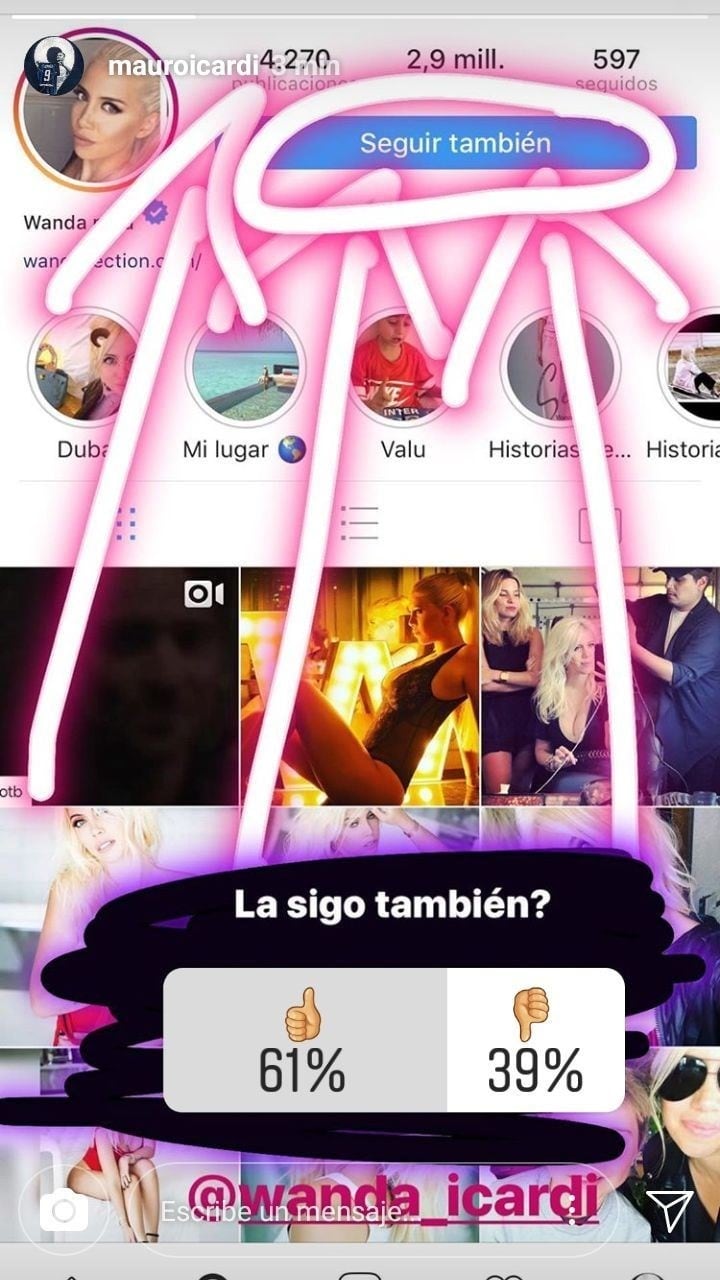 Mauro Icardi inició una peculiar encuesta para someter a votación si le da "Follow" o no a Wanda Nara.