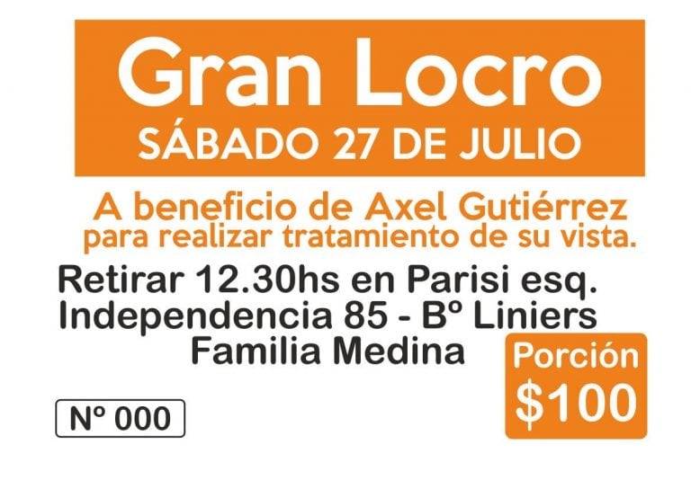 Gran venta de locro en beneficio de Axel.