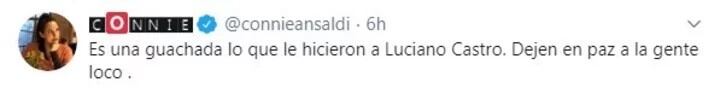 Connie Ansaldi defendió a Luciano Castro tras la ola de memes en Twitter (Foto: Captura de Twitter)