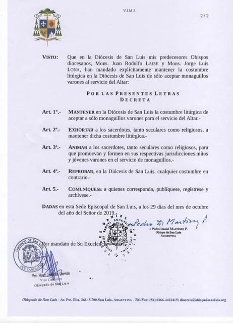 Comunicado del Obispado de San Luis.