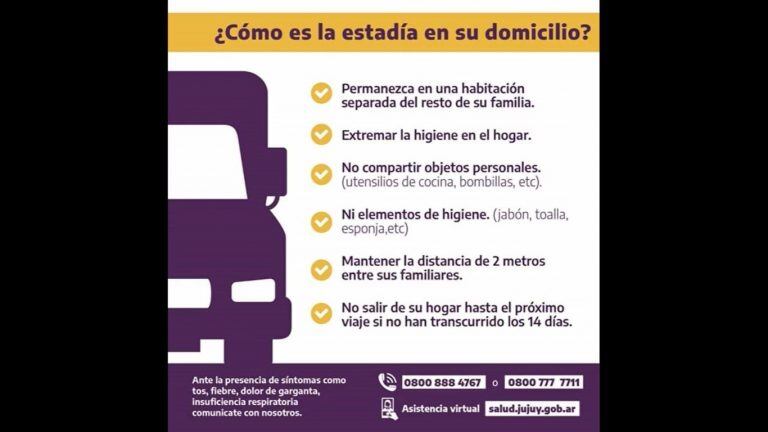 La folletería que reciben los transportistas especifica instrucciones centrales para mantenerse en cuarentena preventiva.