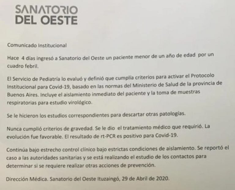 Coronavirus en Argentina: un bebé de 11 meses dio positivo y su mamá no está infectada (Foto: web)