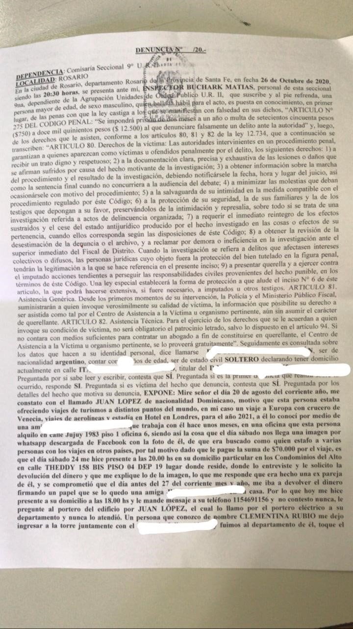 La denuncia contra Juan López (Vía Rosario)