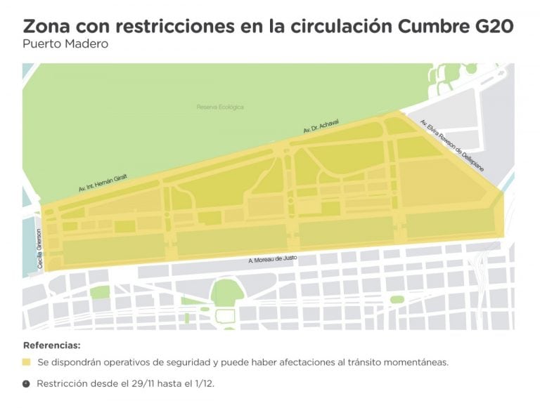 Cortes por el G20: cómo funcionará el transporte y los servicios entre le 29 de noviembre y el 2 de diciembre.