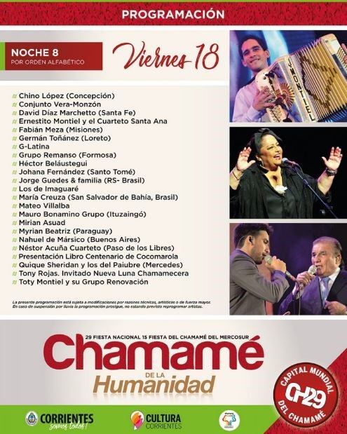 Programación completa de la 29º Fiesta Nacional del Chamamé