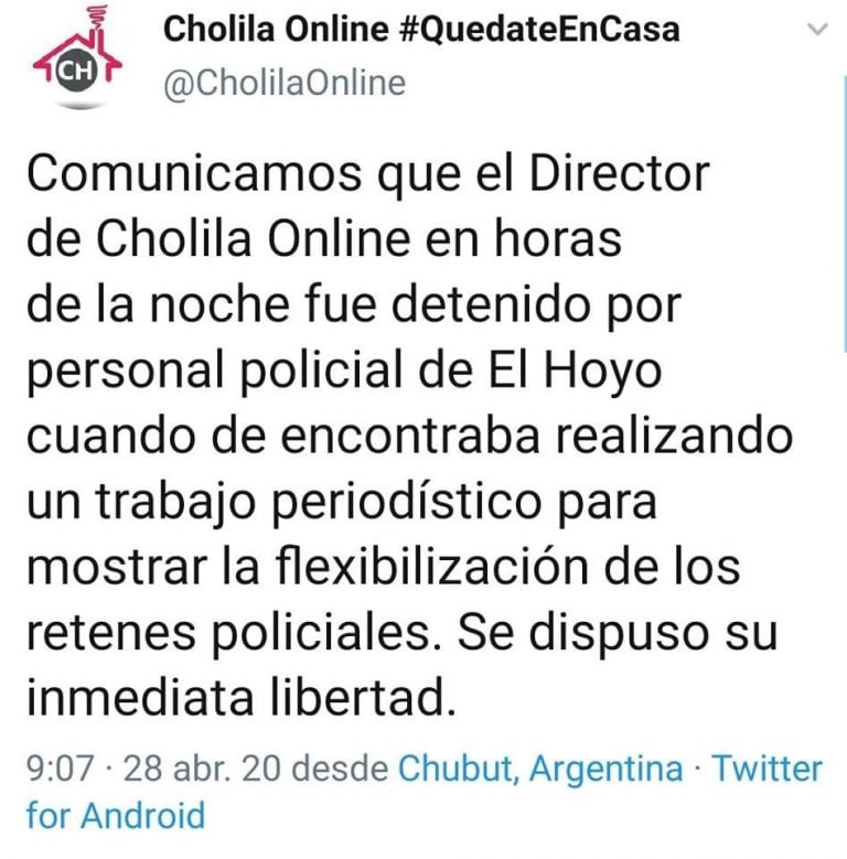 El medio fue informando los detalles en su twitter.