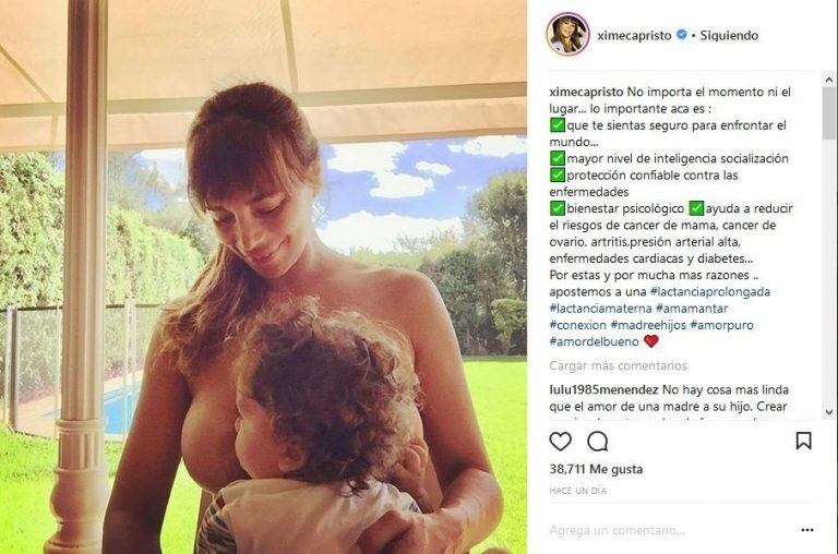 Ximena Capristo se mostró triste porque su hijo ya no quiere tomar la teta