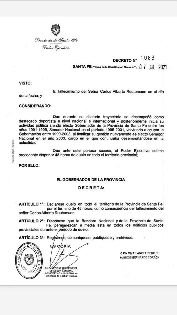 Duelo por la muerte de Carlos Reutemann