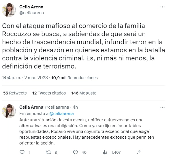 La funcionaria usó Twitter para calificar el hecho