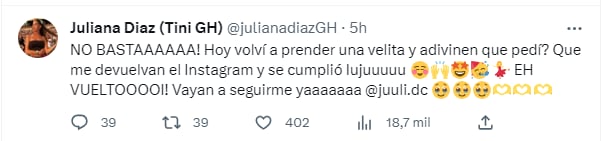 Juliana se encomendó a la magia y le dio resultados