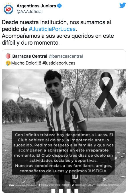 El pedido de Justicia por Lucas de los clubes del fútbol argentino.