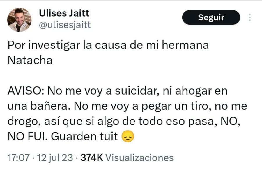 El tweet de Ulises Jaitt