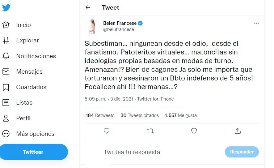 Belén Francese en Twitter.