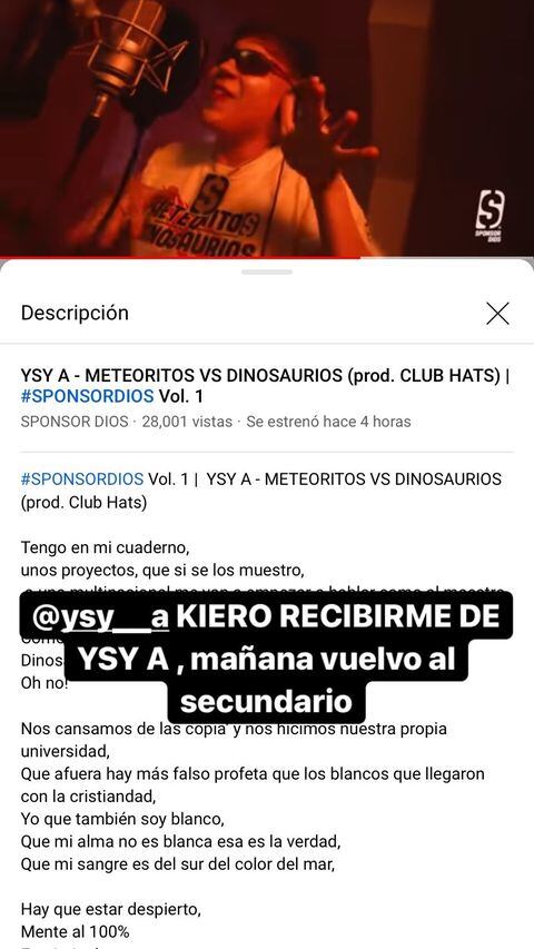 Duki y su mensaje para Ysy A. (Instagram)