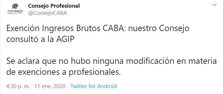 La publicación del Consejo Profesional (Foto: captura Twitter)