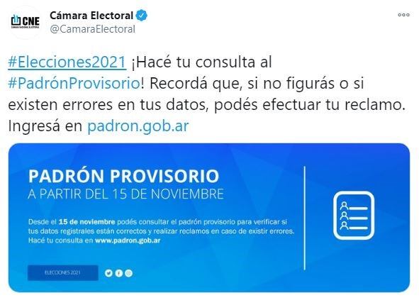 Ya se puede consultar el padrón electoral para el año que viene. (Twitter)