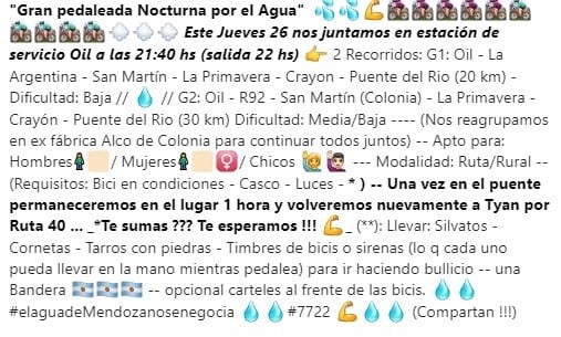 Bicicleteada en Mendoza en defensa del agua.